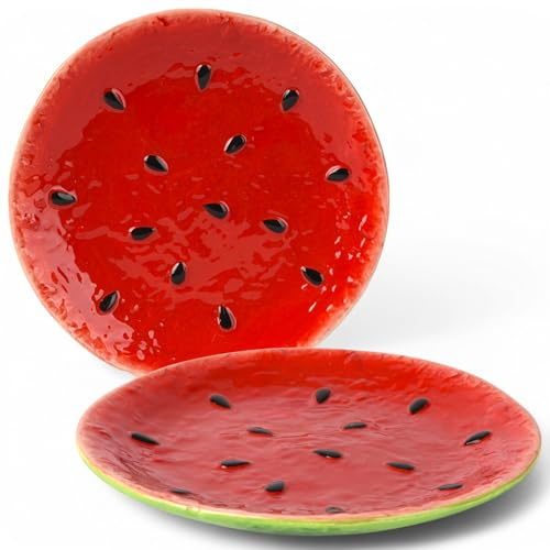 MIJOMA Teller-Set – zweiteiliges Servierteller-Set aus Dolomit – handgefertigte Frühstücksteller – stilvolle Dekoration – lebensmittelecht (Melone)