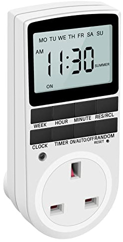 Reinscer Uk Plug Digital Timer Plug Socket, Electrical Programmable Plug In Timer Switch For Light, B And More, With Large Lcd Display And Anti-Theft Random Mode, 13A/2900W Max