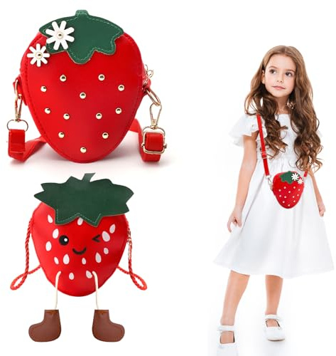 DAWRIS Kinderhandtaschen für Mädchen,Tasche Erdbeere erdbeer tasche für Mädchen Geburtstagsgeschenk,Erdbeer Geldbörse Für Mädchen Süße Erdbeer Geldbörse Mädchen Neuheit Erdbeer Tasche