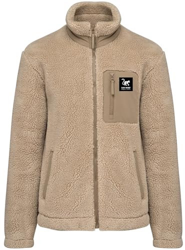 Surf Monkey Giacca sherpa in pile sherpa con cerniera, tasca sul petto, manica lunga, vestibilità classica, riciclata, beige, M