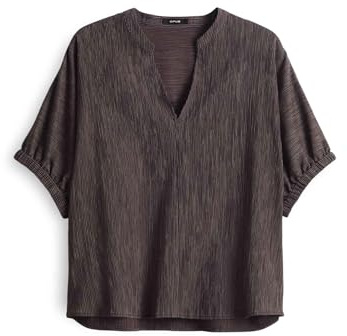 OPUS Damen Kurzarmbluse | Streifenbluse FARULA Loose mit bewegter Crash Struktur Midnight Brown, 40