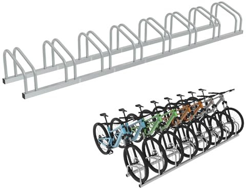 HENGMEI Fahrradständer Für 8 Fahrräder Stahl Mehrfachständer Radabstand für 30-65mm Reifenbreite Bügelparker Fahrradparker Boden Wand Montage Fahrradhalter, Silber