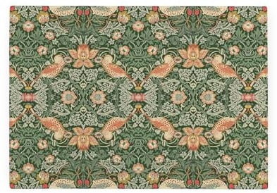 Green Strawberry Thief Small Glass Worktop Saver - William Morris Artwork Smooth Kitchen Chopping Board/Protector Gift - 28.5cm x 20cm