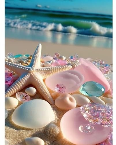 Fountor Diamond Painting Erwachsene Strand, DIY 5d Diamond Painting Bilder Strand Meer 30x40cm, Round Full Drill Diamond Art Craft Kit für Home Wall Decor Geschenk