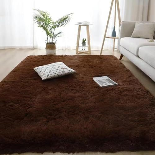 AIMECO Schokoladenbraun Teppich Flauschig Hochflor Teppich 160x250cm| Anti-Rutsch Leichtgewichtig, Skandinavischer Stil, Ideal für Wohnzimmer & Schlafzimmer