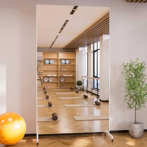 brisafe Ganzkörperspiegel 110x200cm, Unzerbrechlich, Weiß | Großer Standspiegel mit Rollen, schwenkbar; Tanzspiegel für Fitnessraum, Yoga, Schlafzimmer, Wohnzimmer und Geschäft;