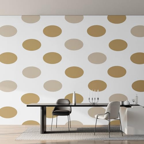 Generisch Fototapete Goldene Punkte Wohnzimmer Tapete Kreis Einfacher Beiger Tapeten, Vliestapete Schlafzimmer Motivtapeten, Wandtapete Wanddeko 100 x 70 cm (B x H) Y&W1