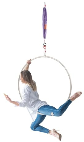Aro aéreo de 95 cm de acero inoxidable con un solo punto de aro, juego de anillo de circo, equipo de yoga aéreo, capacidad de carga de 10 kN para yoga de aire, fitness al aire, entrenamiento