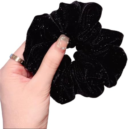 WANYI Samt Scrunchies Haargummi Damen Glitzer Haargummis Elastisch Weich Haarschmuck Haargummi Schwarz für Damen und Mädchen Party(12x5CM)