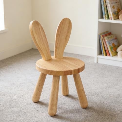 CAIEJSAEN Petite Chaise Enfant Bois, 45 x Ø 26 cm,Bois Oreilles de Lapin Profilé Petite Chaise Enfant Tabouret Massif pour Chambre d'enfant Tabouret Enfant sur Pied (Hasenohren)