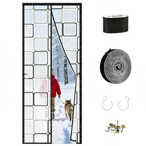 Isolier Schutz Vorhang, 100 * 210cm, Winter Kälteschutzvorhang, Türen Türvorhang Thermo Kälteschutz, für Haustür Tür Fenster Balkontür Küchentür Winddicht (Gitter-Stil)