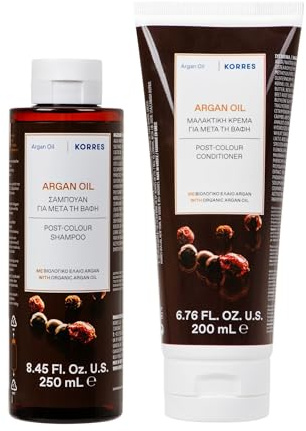 KORRES Argan Oil Haarpflege Set für coloriertes Haar, Shampoo & Conditioner für langanhaltende Farbbrillianz, vegan, 200 + 250ml