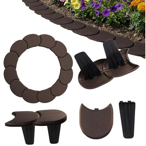 BirnePower Gartenpalisade IPAK2 Braun 3,8m – Rasenkante Kunststoff Flach, Beeteinfassung 24 Module (Länge 17,5cm), Mähkante Beetumrandung Wetterfest & Befahrbar (Gesamthöhe 11,5cm)