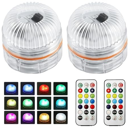 ASOFTY 2 Stück Mini Unterwasser Licht mit Fernbedienung, Wasserdichte LED Teelichter, RGB Mehrfarbige Teichbeleuchtung, Pool Beleuchtung Unterwasser für Aquarium, Pool, Garten, Badewanne