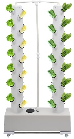 udneondhe Torre idroponica con 56 capsule, set di coltivazione idroponica verticale con timer e serbatoio dell'acqua da 30 l, sistema di crescita aeroponica con 4 ruote per erbe, frutta, verdura
