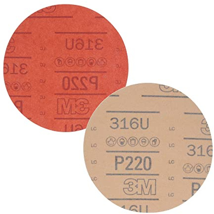 3M Hookit Red Abrasive Sanding Discs, 01221, No Hole, 6 in, 220+ Grade, Pack of 50 Discs, for Auto Sanding, Primer Sanding, E-Coat Sanding