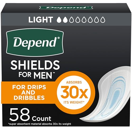 Depend Shields Incontinence Pads for Men, Light Absorbency, 58 Count, Packaging May Vary