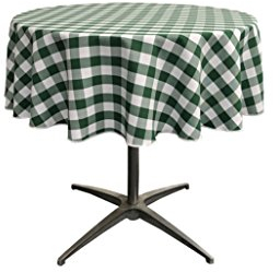 La Nappe Ronde en Lin Poly à Carreaux, Polyester, Vert/Blanc, 129.5 x 129.5 x 0.04 cm