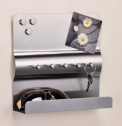 Gravidus Edelstahl Schlüsselboard mit Magnettafel und Ablage - Praktische Wandorganisation mit Magnethaken und edlem Design