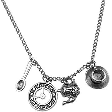 Art Attack Spoon Necklace Wonderland Teapot Spoon Tea Time Clock Time Cup Saucer Snuff Charm