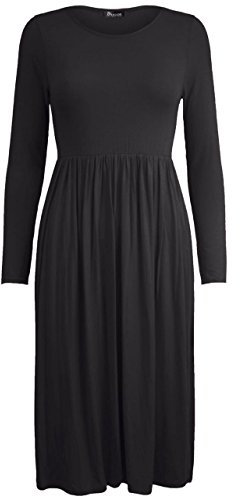 New Ladies Plus Size Franki Long Sleeves Swing Flared Midi Skater Top Dress 8-26 (XXXL (UK 24/26), Black)