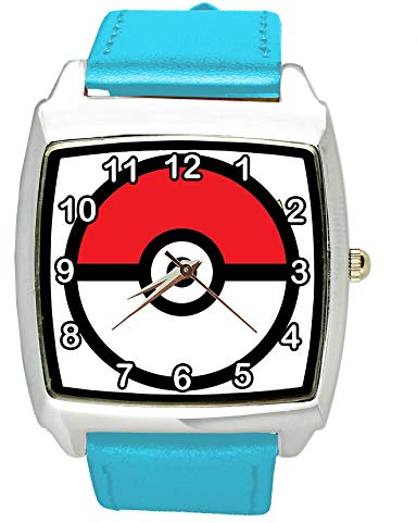 Quadratische Uhr aus blauem Leder für Taschenmonster-Fans