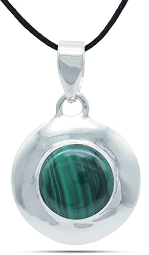 mantraroma Kettenanhänger 925 Silber Malachit grüner gestreifter Stein Edelstein Kettenanhänger Damen Sterling Silber Halskette Anhänger Geschenk (MAH-115-10)