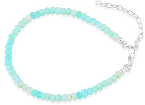 Armband mit natürlichem blauem Opal, Sterlingsilber, Welo-Opal-Armband, Opal-Perlen, Opal-Schmuck, äthiopischer Opal-Armband, echtes Opal-Armband, 22 cm, Stein