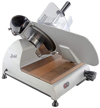 Palatina Werkstatt ® Berkel Red Line 300 - Máquina de corte profesional / cortafiambres / cuchilla 300 mm / color gris/teflón con lijadora integrada + tabla de madera de barril, VK: 1729,- €