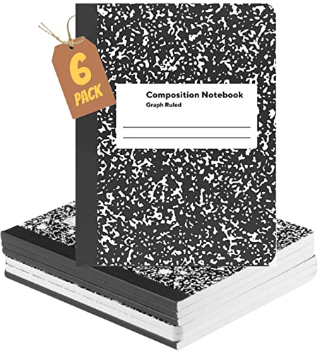 1InTheOffice Graph Paper Composition Notebook, Graph Liniertes Notizbuch, Quad-liniert, Kompositions-Notizbuch, 24,8 x 19,1 cm, Schwarz, 6 Stück