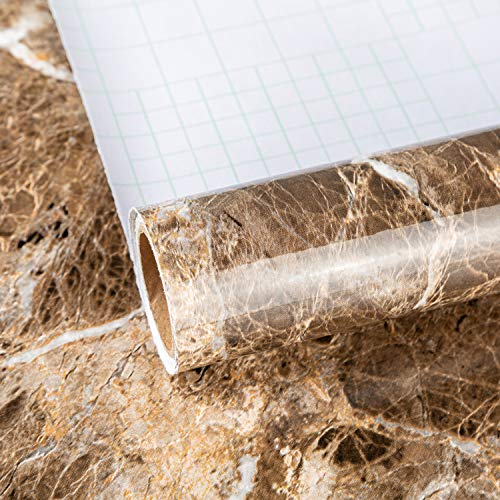 TOTIO 16x197inch Brown Marble Wallpaper Peel Stick Granite Contact Paper for Countertops Self Adhesive Furniture Stickers Kitchen Waterproof Wall Stickers Vinyl Sticky Back Paper Tile Sticker