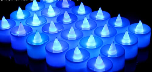 Ouken Blue LED Tea Light Candle Battery Operated Flameless Fake Candles for Christmas Thanksgiving Party