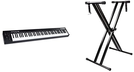 M-Audio Keystation 88 MK3 – MIDI Keyboard Controller mit 88 halbgewichteten Tasten für die Kontrolle über virtuelle Synthesizer und DAW-Parameter & Rockjam Double Bracked Einstellbarer Tastaturständer
