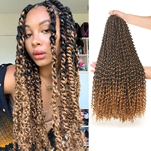 WIGENIUS Passion Twist Hair Ombre 6 Packungen 18-Zoll Short Freetress Wasserwellen-Häkelhaar für Butterfly Faux Loks Synthetische Bohemian Crochet Braids Haarverlängerungen T1B/27