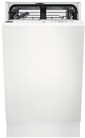 Zanussi ZSLN1211 Geschirrspülmaschine, integriert, AirDry 9 Decken, LCD-Display, schnelles Programm, 5 Programme bei 3 Temperaturen, Inverter-Motor, Schiebetür, 49 dBA, Weiß, 45 cm, Klasse F