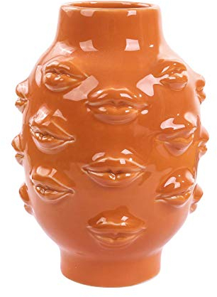 Keramik Lippen Vase, Moderne Bauernhaus Tischdekoration, 16,5 x 12 cm (orange)