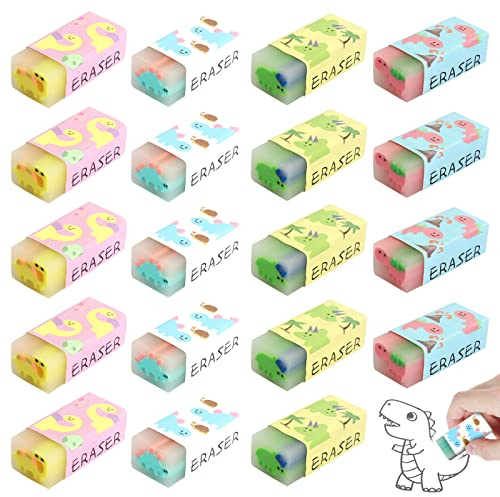 20Pcs Radiergummi Kinder, 2B Weiche Mit Dinosauriermuster, Kinder Radierer Set für Schulen Skizzen Büro Zeichen (4 Farben)