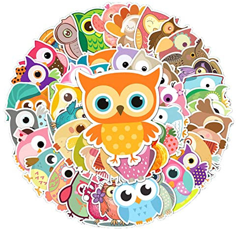 Eule Aufkleber Cartoon-Eule Sticker Set 50 Stücke Deko für Auto Laptop Skateboard Fahrrad Moped Motorrad Fahrrad Computer,Geeignet für Erwachsene Kinder