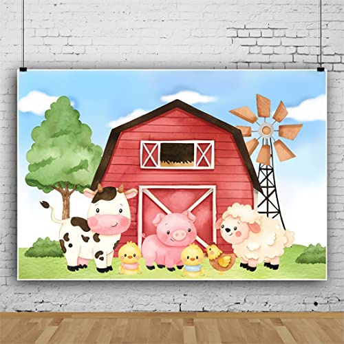 Bovlleetd Cartoon-Farm-Geburtstag Hintergrund 180x120cm niedlich Bauernhof Tiere Kuh Schwein Schaf Huhn Fotografie Hintergrund Neugeborene Taufe Party Dekoration Banner Fotoshooting Studio Requisiten