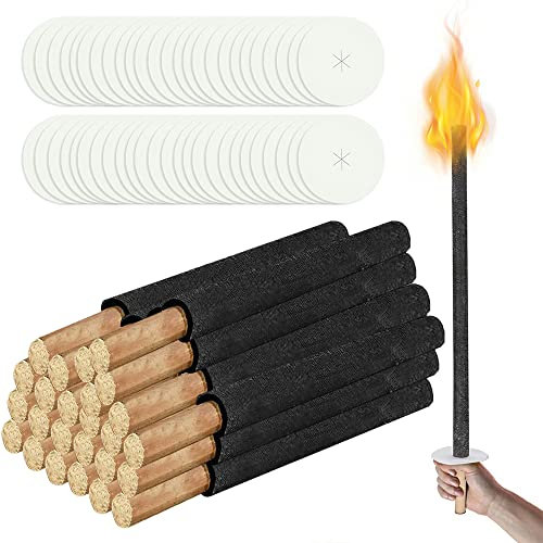 Izrielar 200 Fackeln Wachsfackeln Hochwertige, Brennzeit 100 Min, Wachs-Fackeln inkl. Handschutz, mit Extra Langem Griff, Kinder Fackeln Spaß für Nachtwanderung Garten Lagerfeuer Fackelwanderung