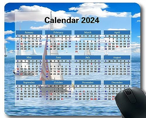 YENDOSTEEN 2024 Kalender-Mauspad mit Feiertagen, Malediven-Palmen-Gummi-Mauspad 260 * 210 * 3 mm