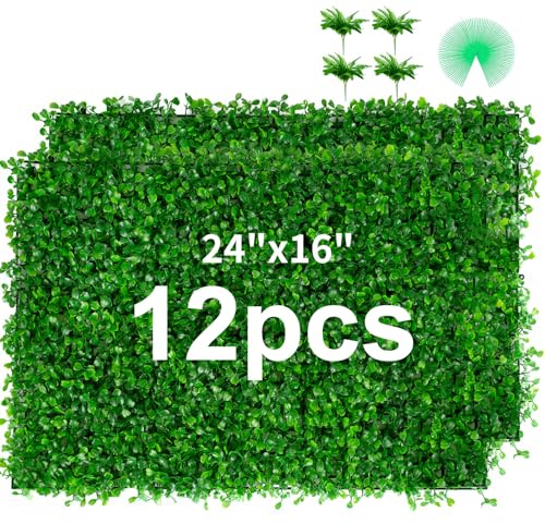 TOPDEEP 12 Pieces 24x 16 Artificial Boxwood Panel, Grass Wall Panel, Boxwood Hedge Wall Panels UV Protected Suitable for Artificial Green Wall Decor, Fence Garden Wedding Backyard Decor