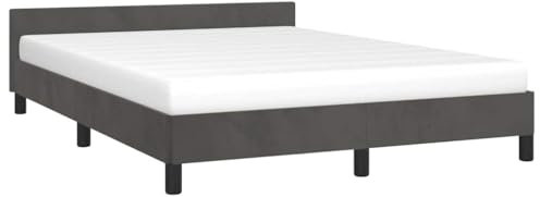 vidaXL Cadre de Lit avec Tête de Lit Rembourré et Sommier à Lattes - Double Adulte - Meuble de Chambre en Velours Gris Foncé 140x190 cm