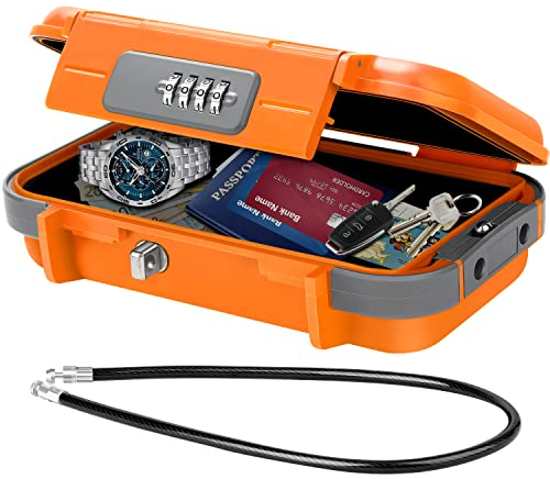 WACCET Cassaforte Portatile, Cassetta di Sicurezza Combinazione Cassaforte Portatile da Viaggio con Rimovibile Fune Metallica Impermeabile Mini Cassaforte per Casa, Ufficio, Hotel, Viaggio, ecc.