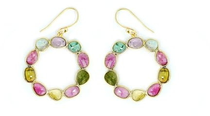 Natürlich Multi Turmalin Edelstein Ohrring für Damen 18 Karat Gelbgold vergoldeter Silber Mode Ohrring Geschenk party modern handgefertigter Designer Ohrhänger Schmuck
