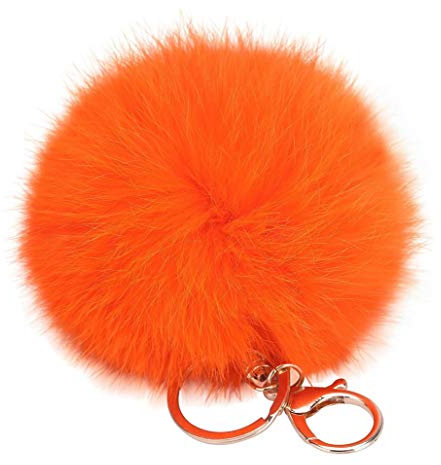 Porte-clés tendance en peluche avec pendentif pompon pour sac à main et voiture Orange 8 cm Confortable et écologique Taille M, conforme à l'image., M