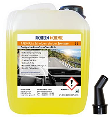 Richter Chemie Scheibenreiniger Sommer - Scheibenwischwasser mit Ausgießer für klare Sicht im Auto - Wischwasser Auto - 5 Liter