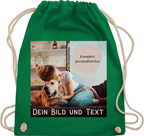 Turnbeutel Rucksack - eigenem - Foto Bild Geschenk I Dein Bild und Text - Unisize - Grün - personalisierte wechselkleidung beutel kita tasche selbst drucken photo stoffrucksack