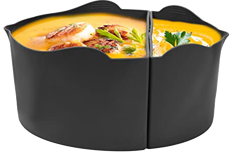 2 in 1 Silicone Slow Cooker Liners Divider, Grey Slow Cooker Divider Liner Fits for Crock Pot 6 QT Heat Reusable Leakproof and Easy Clean Cooker Divider Liner for Oval Pot