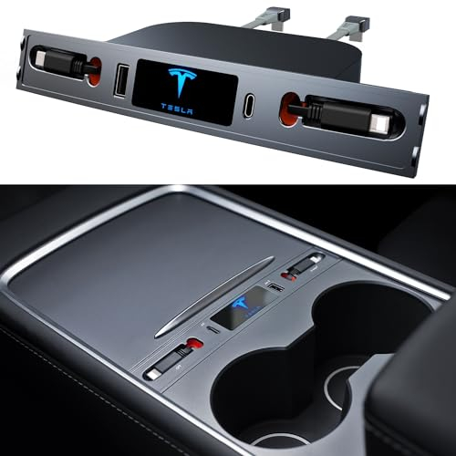Tesla USB Hub for Model 3/Y, Multiport Car USB Charger for Tesla Model Y (2021-2024) Model 3 (2021-2023), Tesla with Retractable Charging Cable, Suitable for Tesla Centre Console Adapter, Model 3/Y